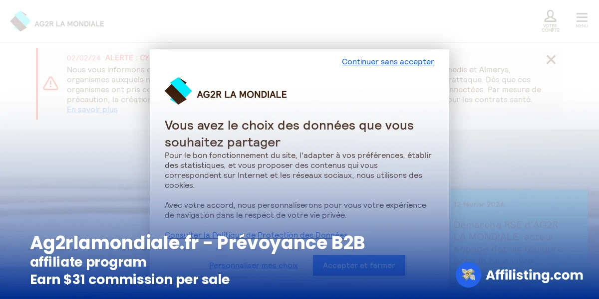 Ag2rlamondiale.fr - Prévoyance B2B affiliate program