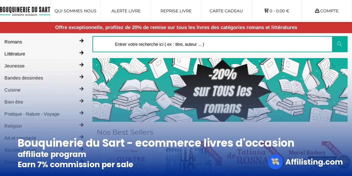 Bouquinerie du Sart - ecommerce livres d'occasion affiliate program