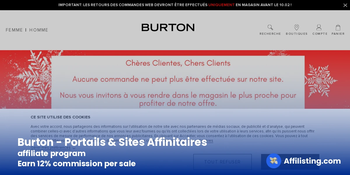 Burton - Portails & Sites Affinitaires affiliate program