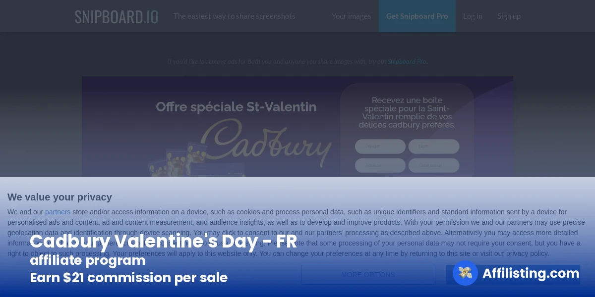 Cadbury Valentine's Day - FR affiliate program