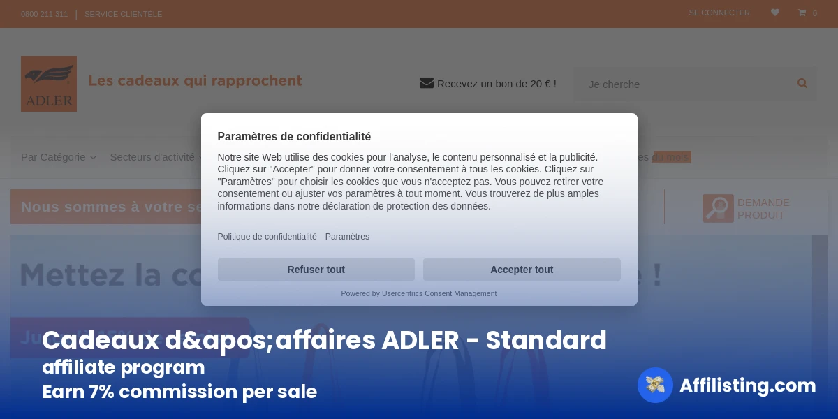 Cadeaux d&apos;affaires ADLER - Standard affiliate program