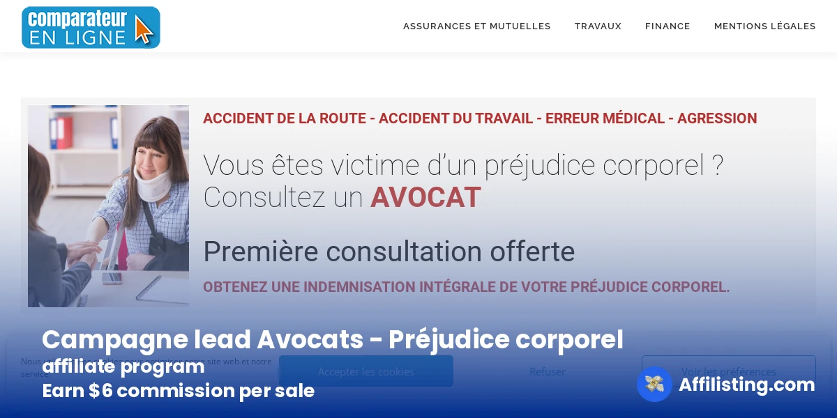 Campagne lead Avocats - Préjudice corporel affiliate program