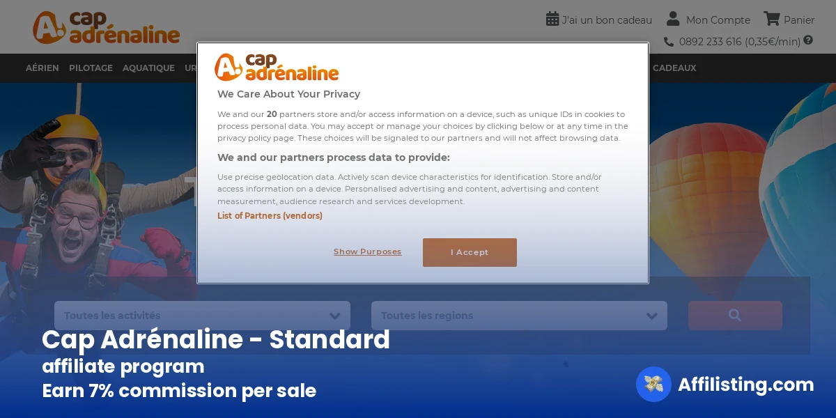 Cap Adrénaline - Standard affiliate program
