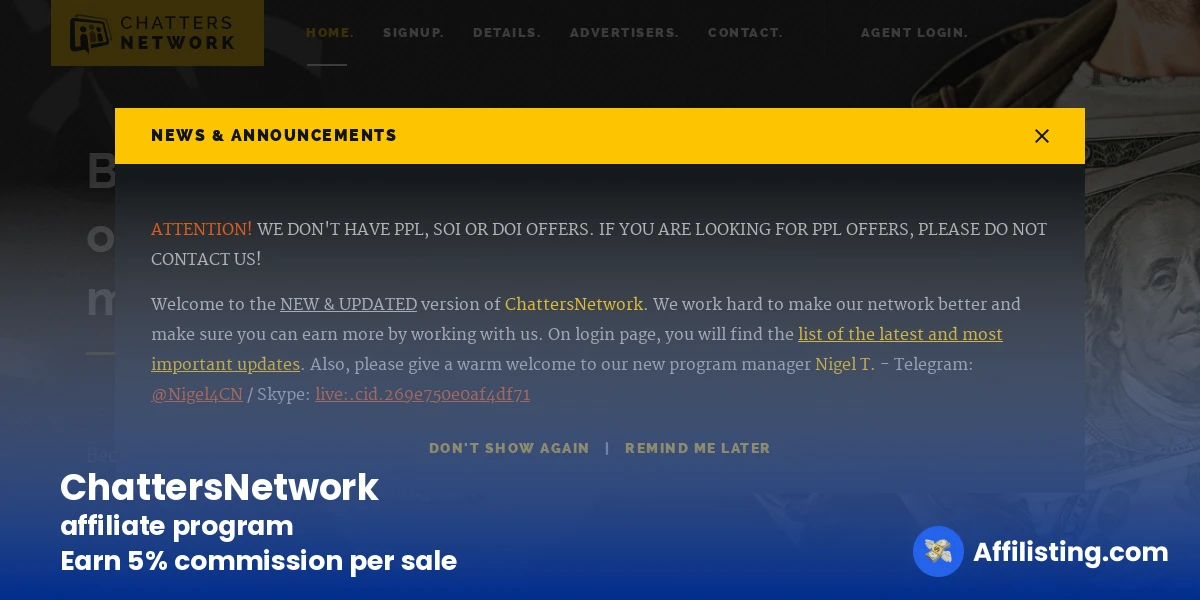 ChattersNetwork affiliate program