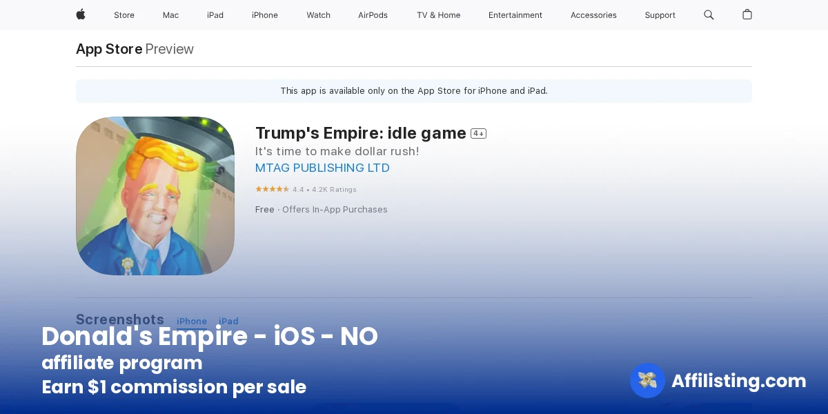 Donald's Empire - iOS - NO affiliate program