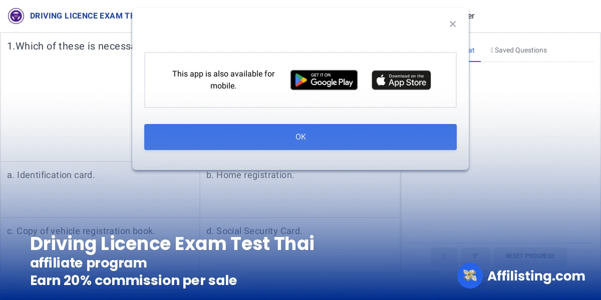 Driving Licence Exam Test Thai affiliate program