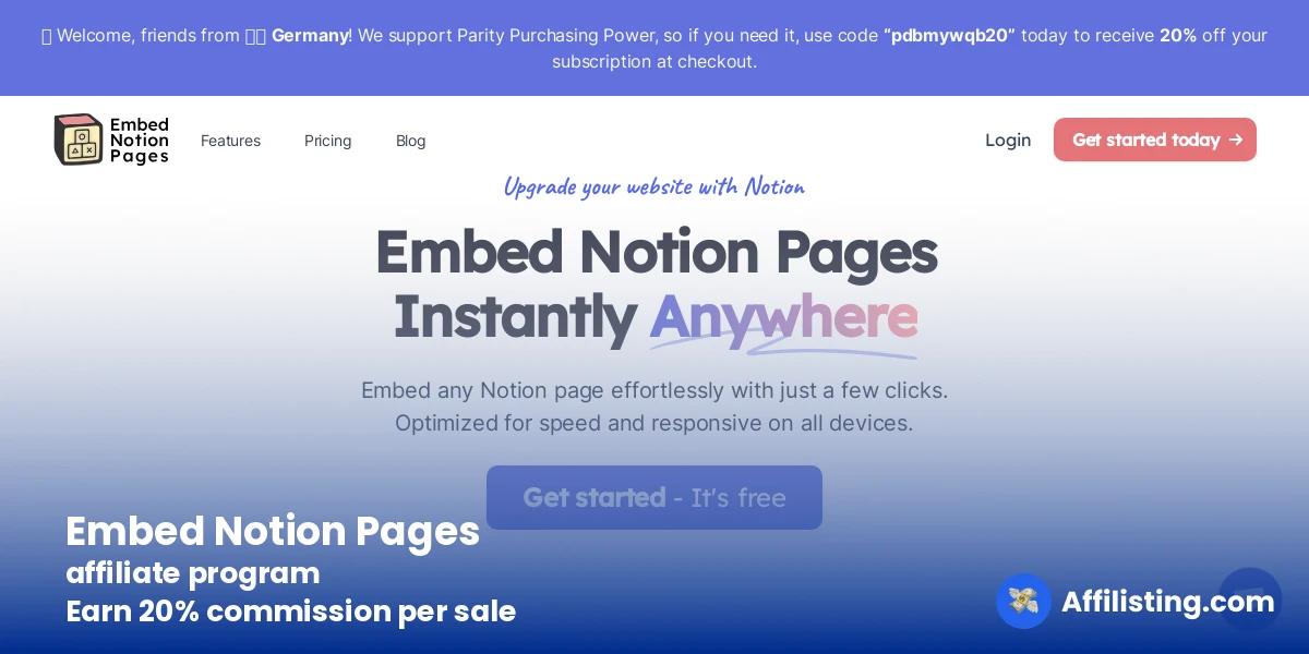 Embed Notion Pages affiliate program