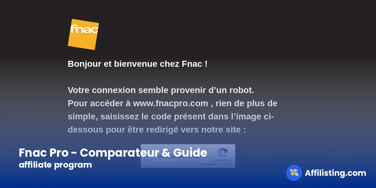 Fnac Pro - Comparateur & Guide affiliate program