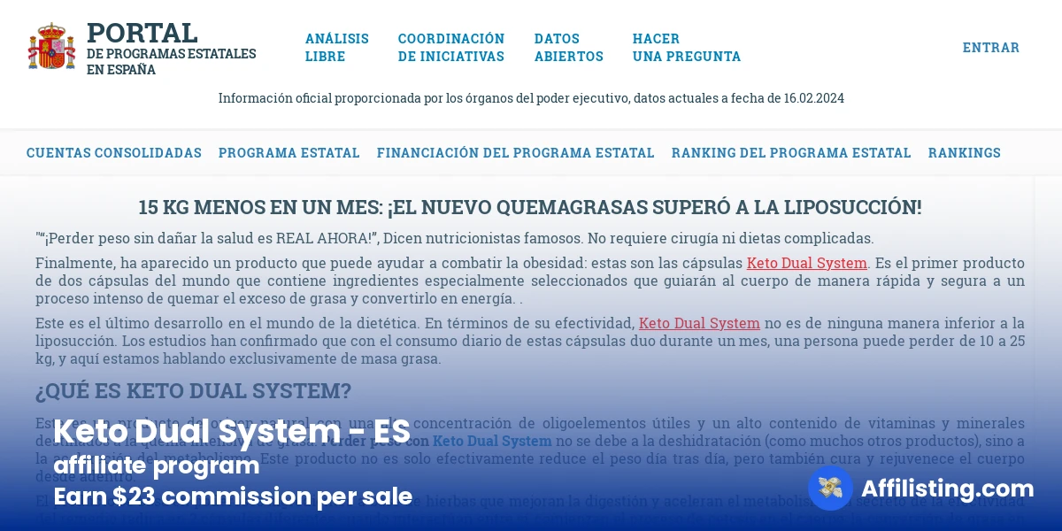 Keto Dual System - ES affiliate program