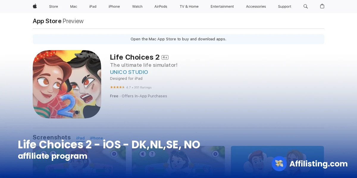 Life Choices 2 - iOS - DK,NL,SE, NO affiliate program