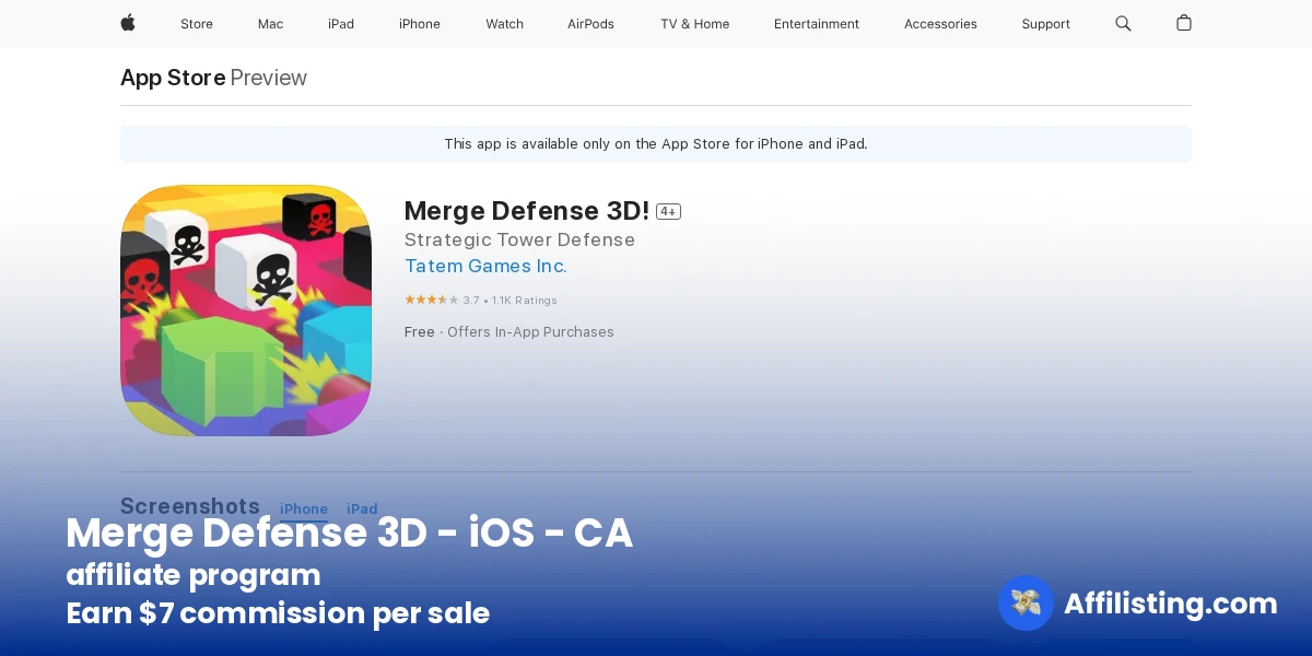 Merge Defense 3D - iOS - CA affiliate program