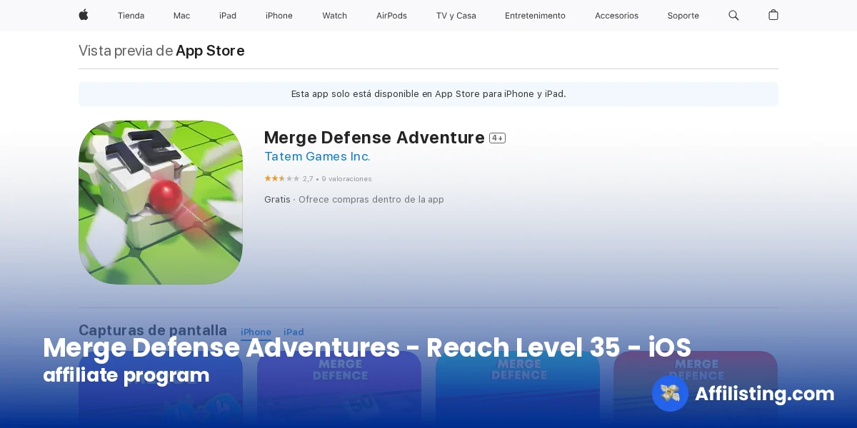 Merge Defense Adventures - Reach Level 35 - iOS affiliate program