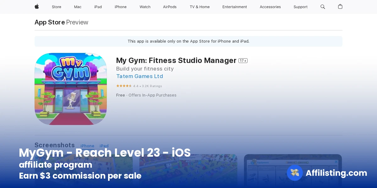 MyGym - Reach Level 23 - iOS affiliate program