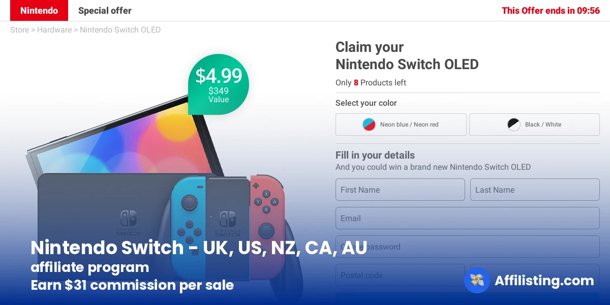 Nintendo Switch - UK, US, NZ, CA, AU affiliate program