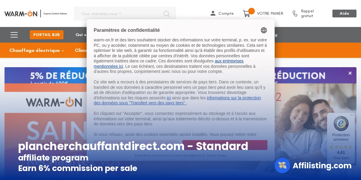 plancherchauffantdirect.com - Standard affiliate program