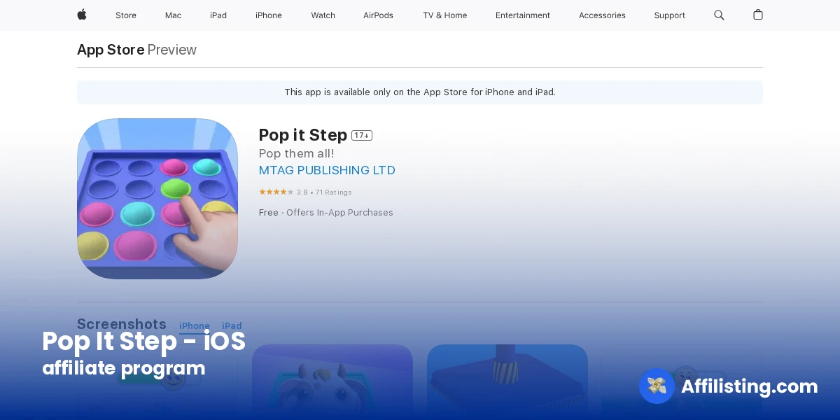 Pop It Step - iOS affiliate program