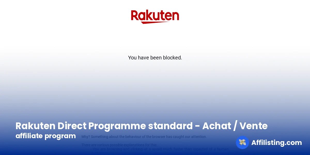 Rakuten Direct Programme standard - Achat / Vente affiliate program