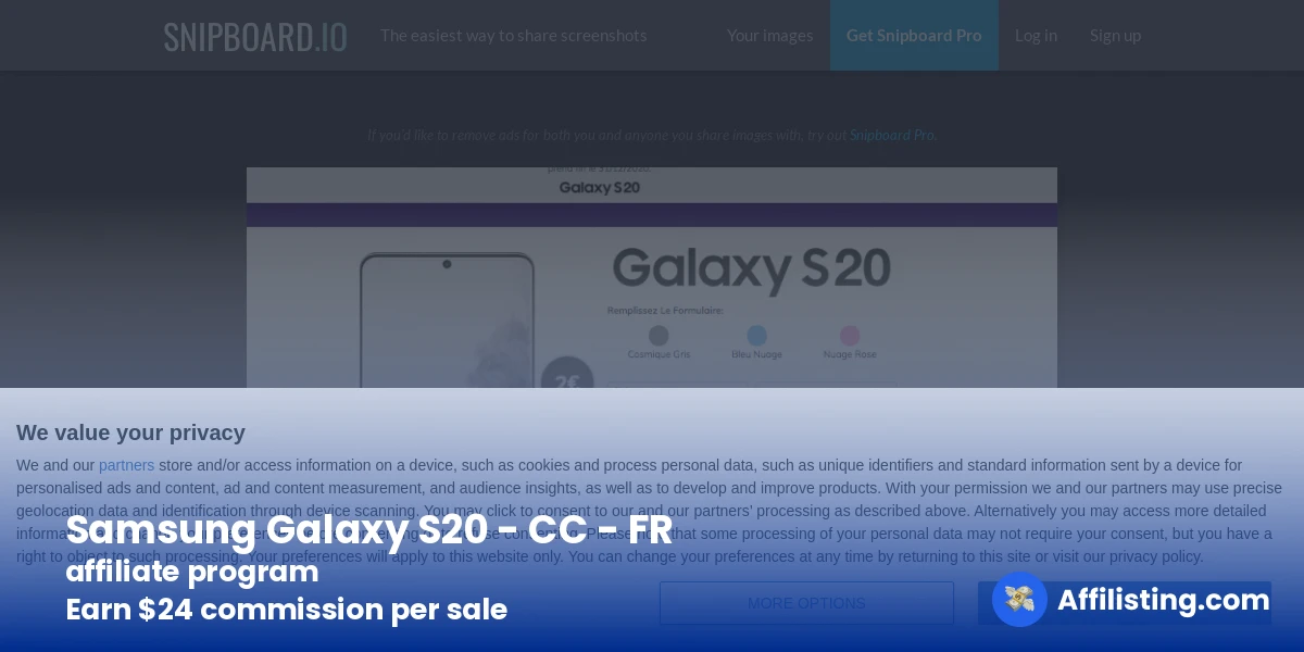 Samsung Galaxy S20 - CC - FR affiliate program