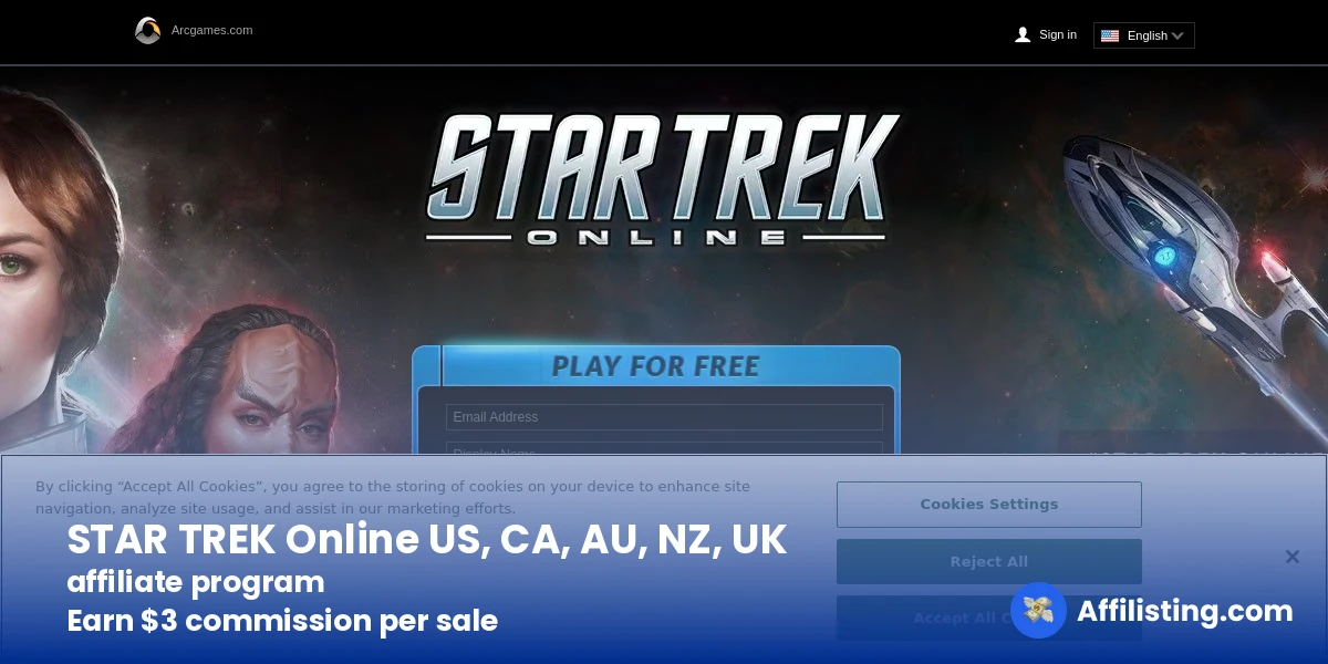 STAR TREK Online US, CA, AU, NZ, UK affiliate program