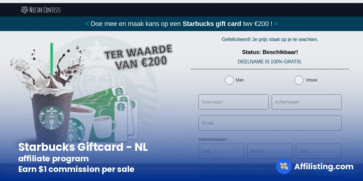 Starbucks Giftcard - NL affiliate program