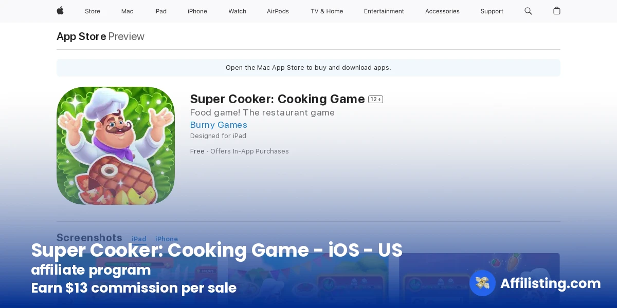 Super Cooker: Cooking Game - iOS - US affiliate program