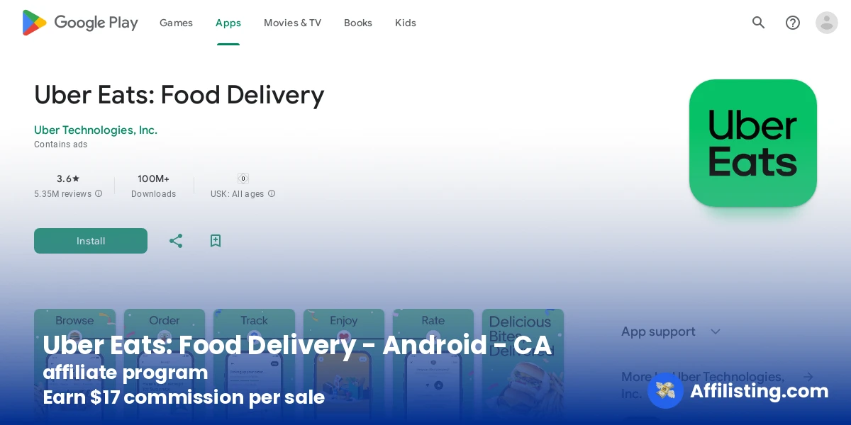 Uber Eats: Food Delivery - Android - CA affiliate program