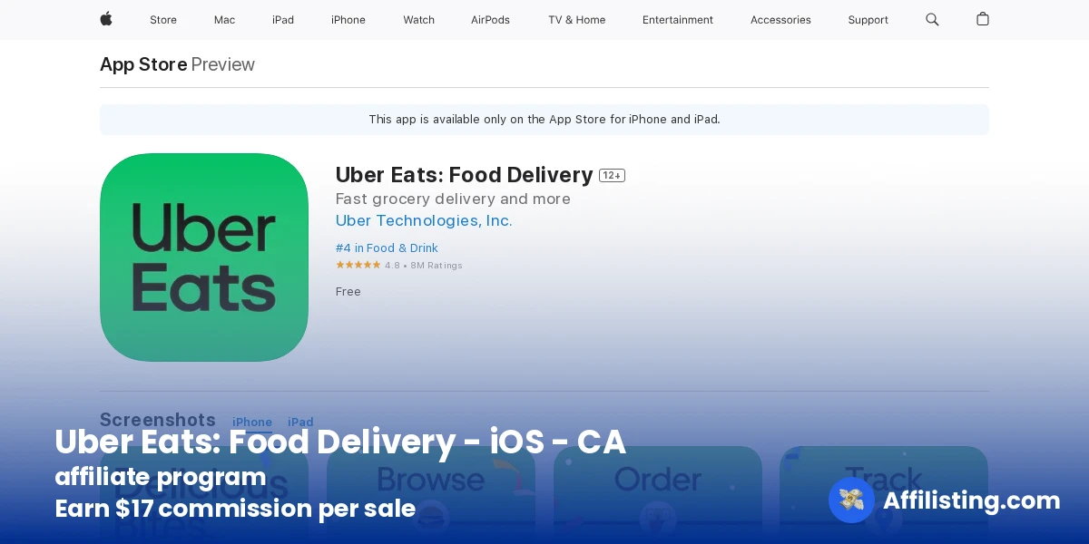 Uber Eats: Food Delivery - iOS - CA affiliate program