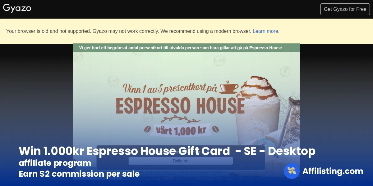 Win 1.000kr Espresso House Gift Card  - SE - Desktop affiliate program
