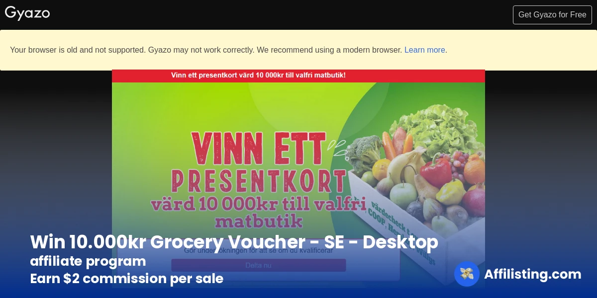 Win 10.000kr Grocery Voucher - SE - Desktop affiliate program