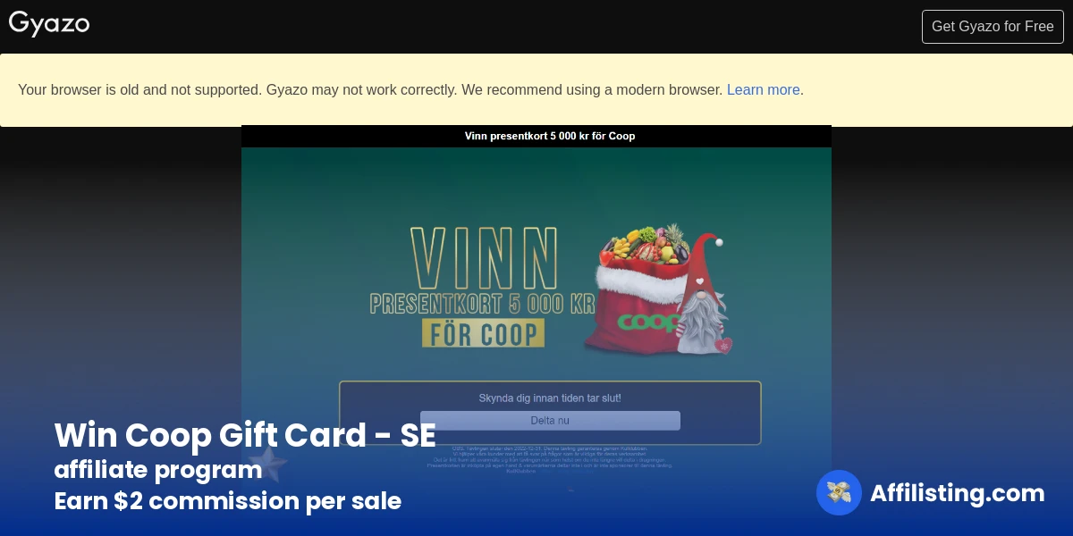 Win Coop Gift Card - SE  affiliate program