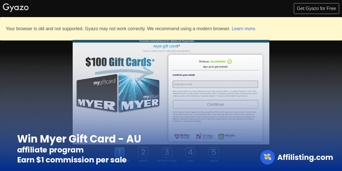 Win Myer Gift Card - AU affiliate program