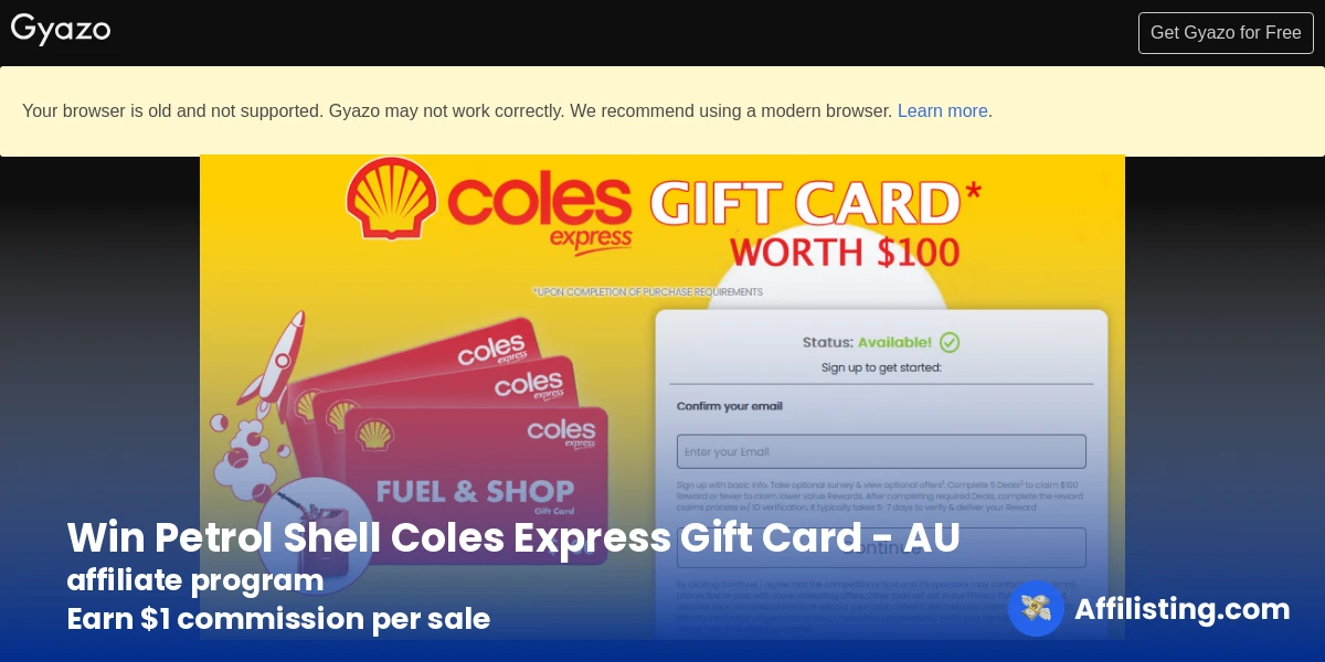 Win Petrol Shell Coles Express Gift Card - AU affiliate program