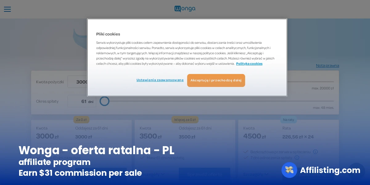 Wonga - oferta ratalna - PL affiliate program